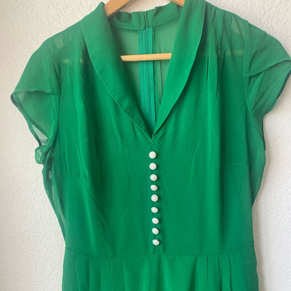 Unique Vintage Green Chiffon Cap Sleeve Paige Dress - Picture 5 of 6